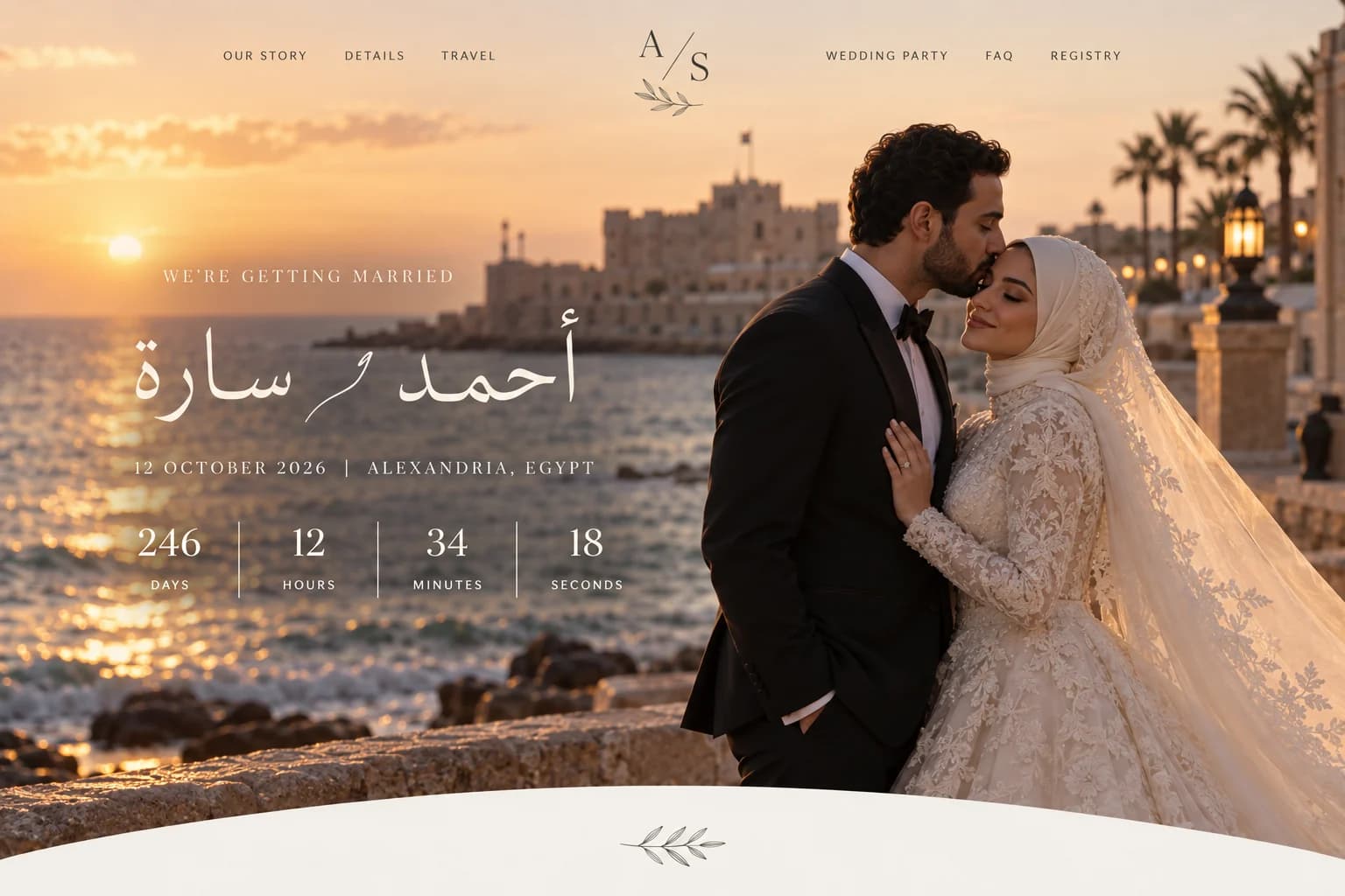 Ahmed & Sara wedding website on desktop