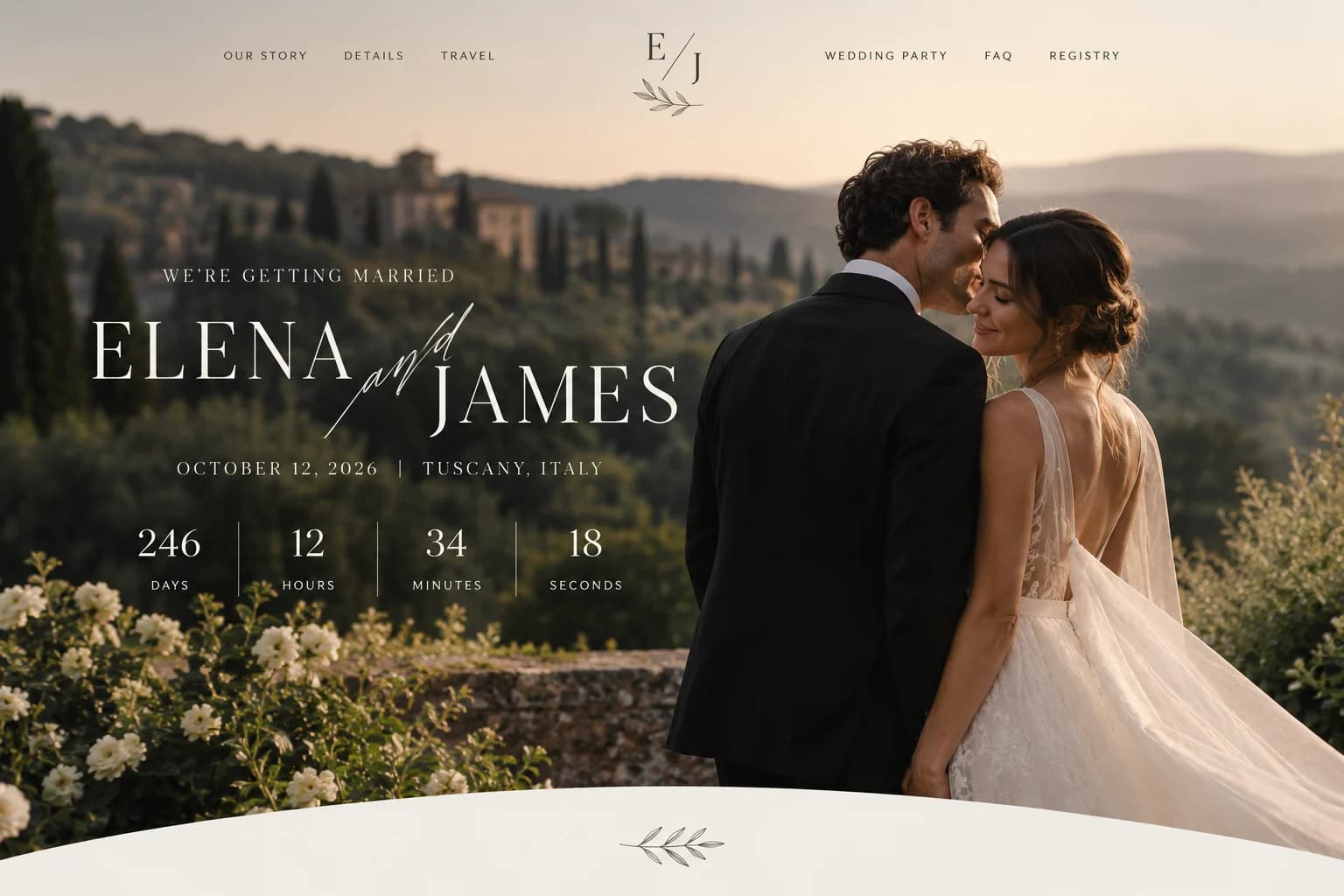 Elena & James wedding website on desktop