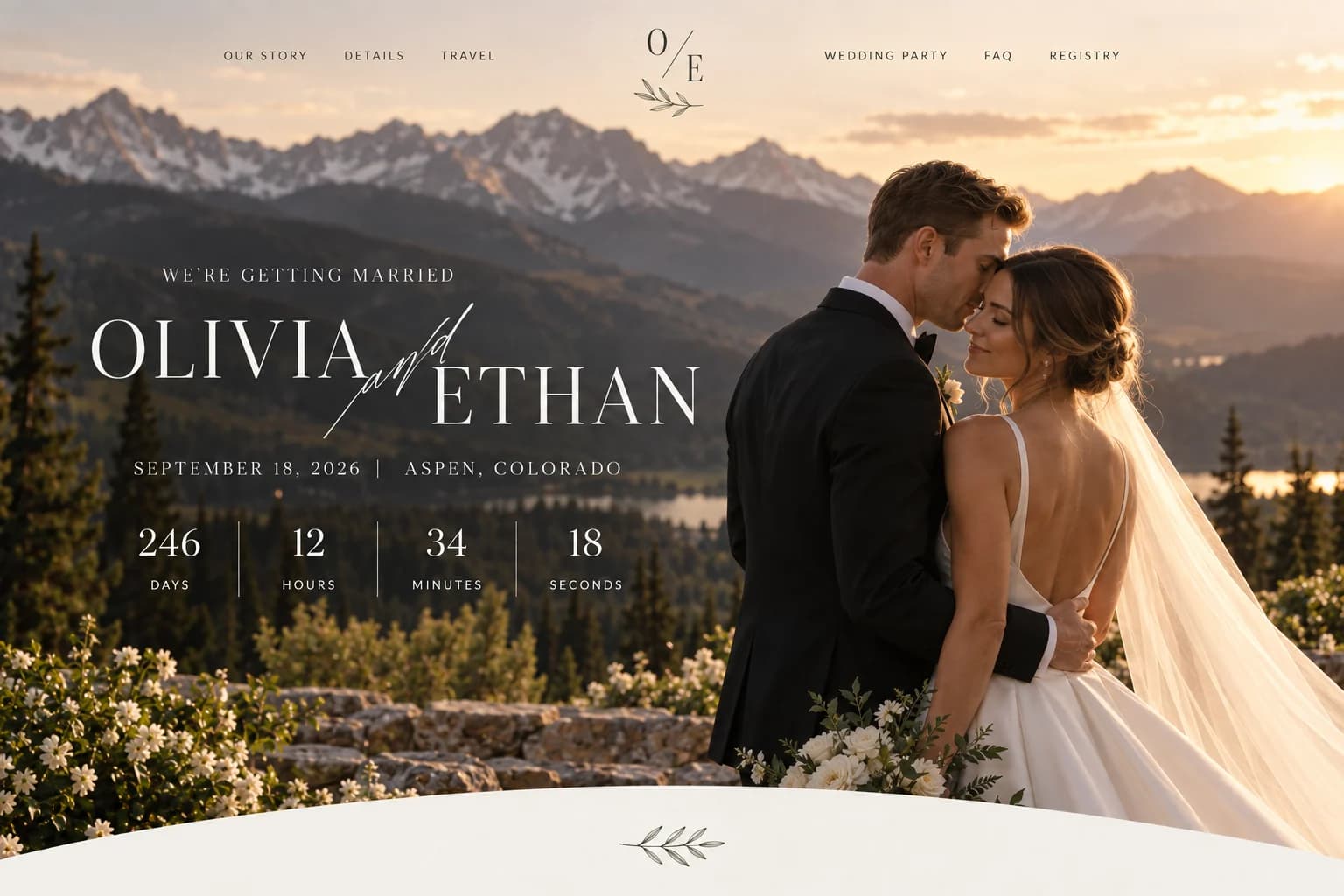Olivia & Ethan wedding website on desktop